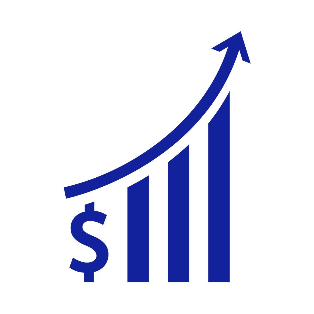 Illustration of a rising bar graph symbolizing financial growth achieved through AI-powered marketing and financial strategies.